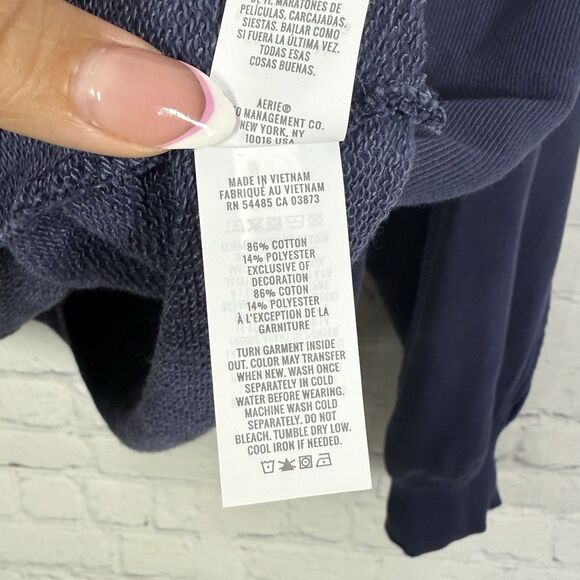 Aerie Oversized Crop Pullover Sweater Women Medium Blue Dolman Knit Activewear - Picture 5 of 10